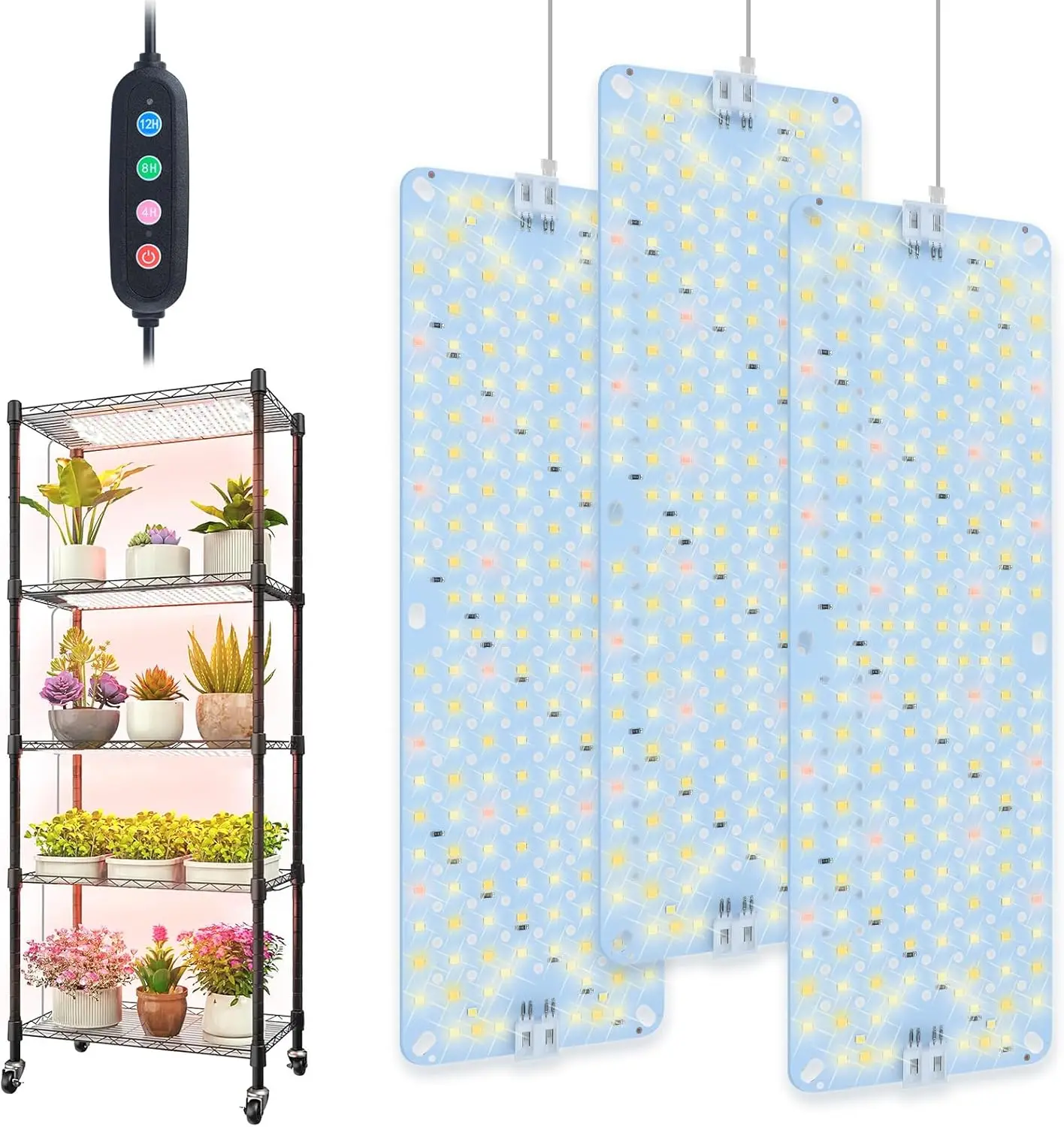 

Набор из 3 ультратонких светодиодных фитоламп с таймером для комнатных растений, овощей и проращивания семян