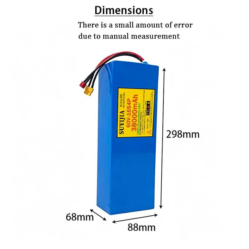 60V lithium battery pack 38000mAh 16S4P built-in BMS protection board 67.2V-2A charger suitable for 250W-2000W motor vehicles