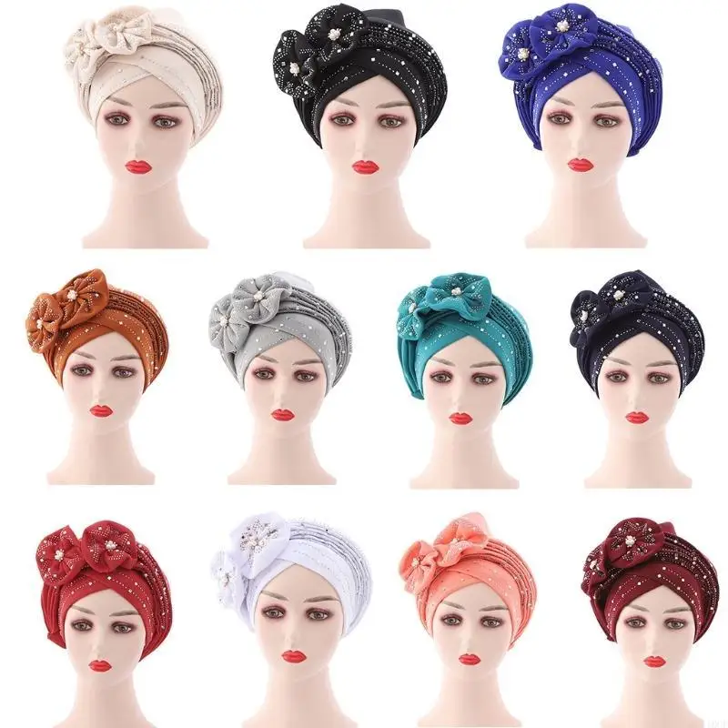 لأغطية الرأس للنساء السيدات زهرة مسلم كشكش السرطان الكيماوي قبعة وشاح شيفون عمامة بسط الحجاب #5