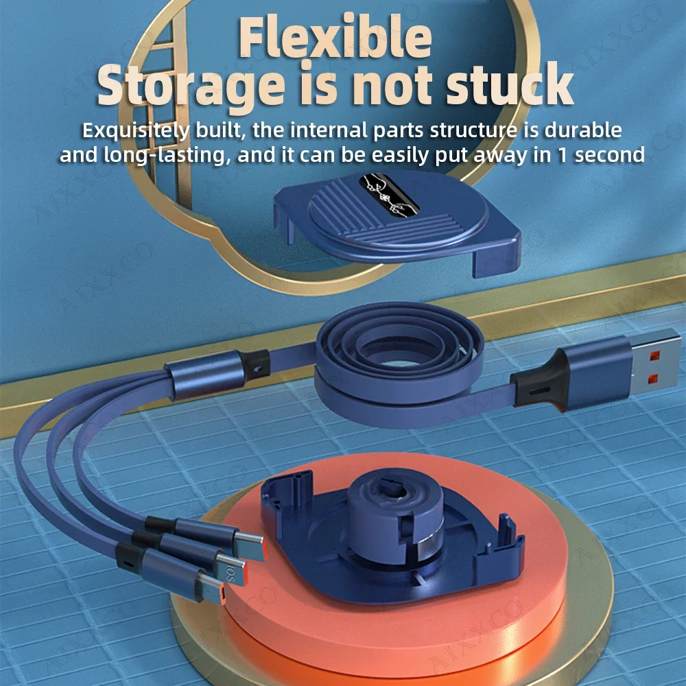 Cavo di ricarica rapido USB tipo C 3 in 1 per iPhone 14 13 12 Pro 11 Cavo di ricarica micro USB C da 100 W per accessori per telefoni Xiaomi