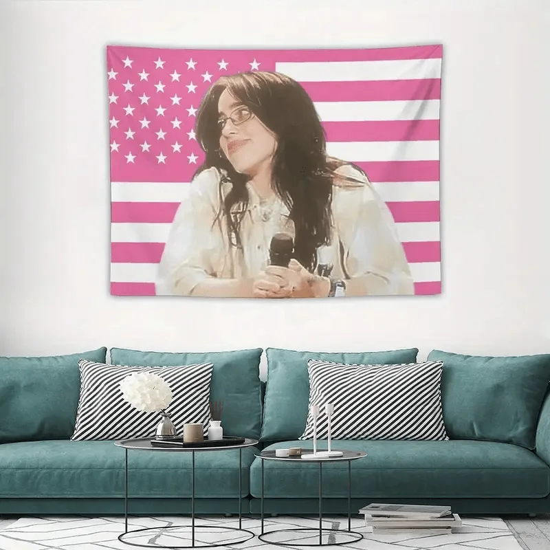 Music Album Poster Tapestry Billie  Room Bedroom Wall Hanging Suitable as a Pink Gift for Decor Free Hooks Included non-toxic