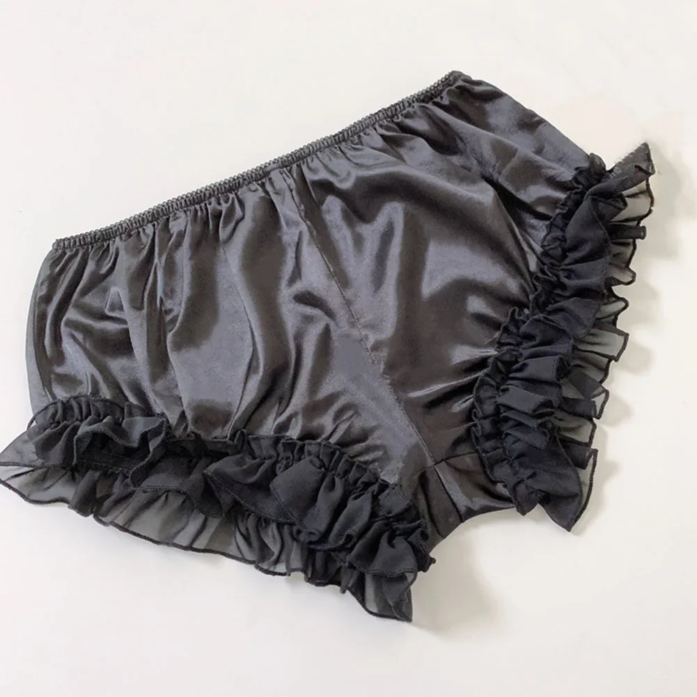 Men Shiny Satin Boxer Briefs Ruffled Bloomer Tiered Skirted Panties Underwear Sissy Lingerie Cute Crossdressing For Gay