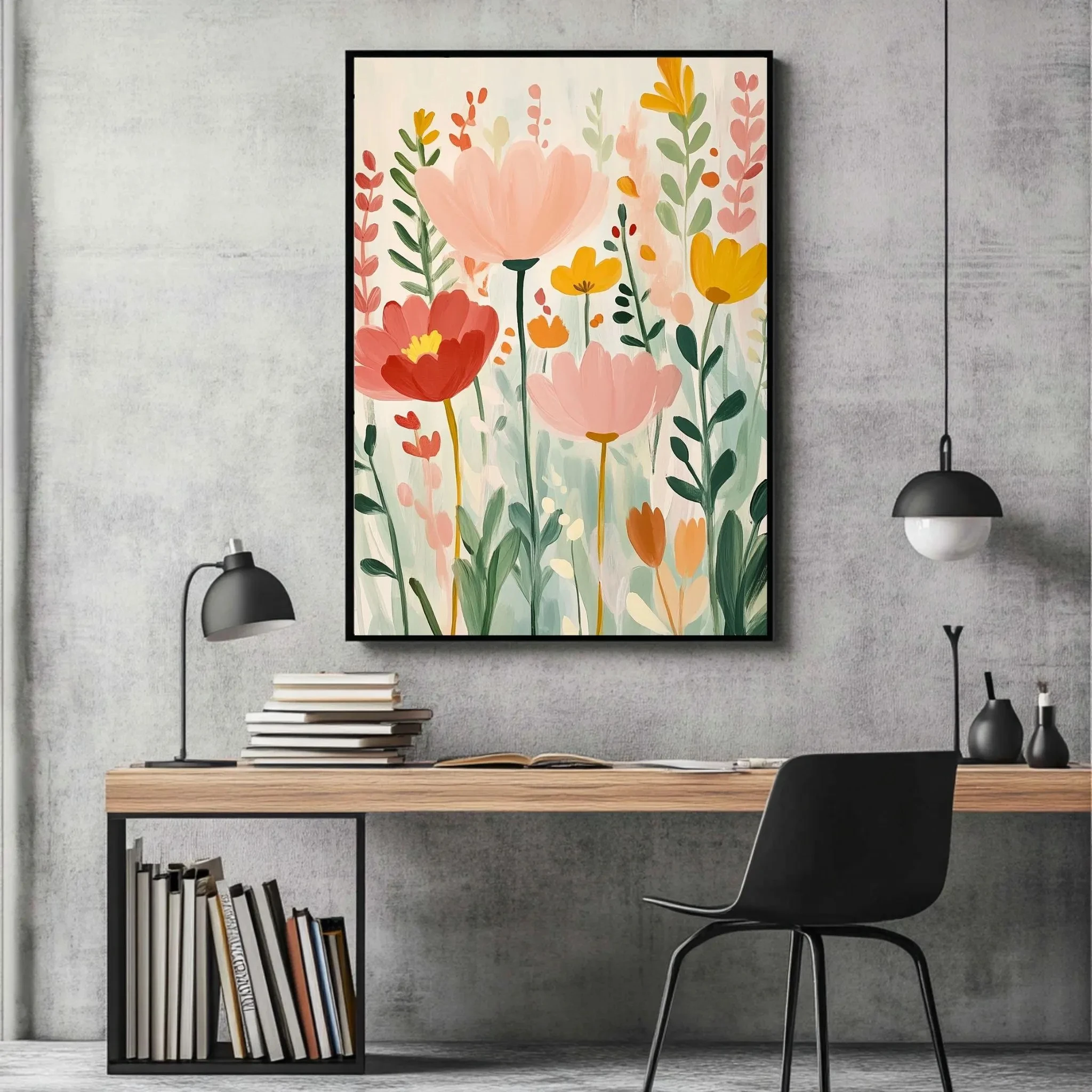 봄 꽃 포스터 밝은 추상 꽃 식물 벽 예술, 현대적인 핑크와 그린 프린트, 다채로운 꽃 포스터 홈 데코