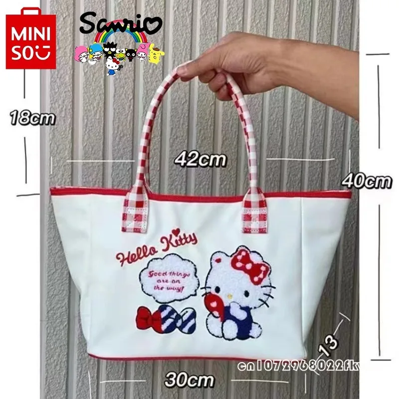 Hello Kitty Women's Handbag Fashion High Quality Embroidered Girls' Commuter Bag Cartoon Large Capacity Women's Shopping Bag