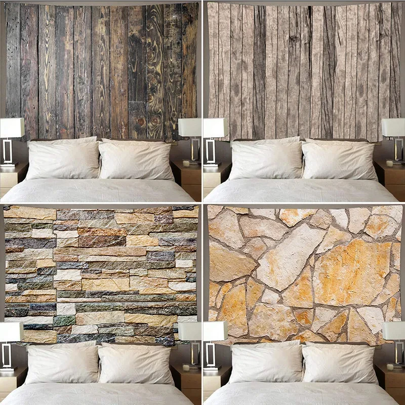 Ins Wood Texture Tapestry Log Style Stone Background Cloth Wall Hanging Tapestry Simple Home Living Room Bedroom Decoration