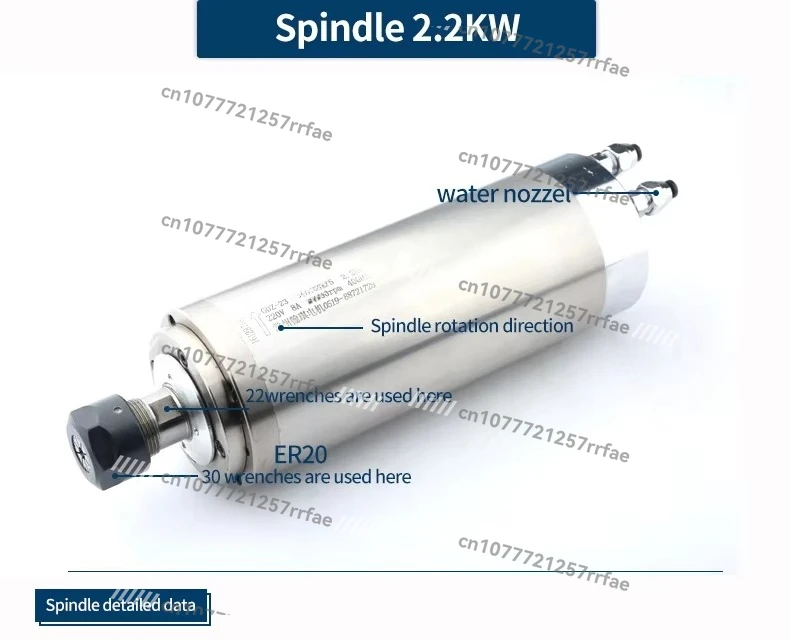Motor Kit Cnc Spindle Lathe Pcb Drilling 2.2 Kw High Speed 24000 Rpm Milling Water Cooling