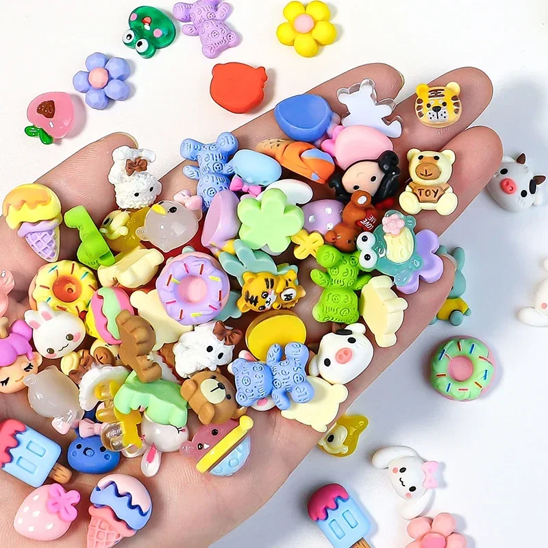 Acrylic Cartoon Bear Flowers Sweet Donus Candy Decorations Nails Charms Phone Case Kawaii Resin 3D Mixed Designs DIY Accessories