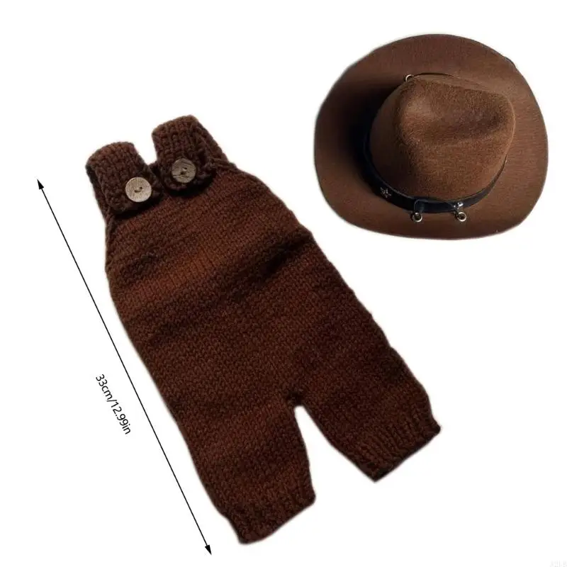 Western Cowboy Outfit with Hat for Infant Photo Comfortable and Design Washable for Convenience A2UB