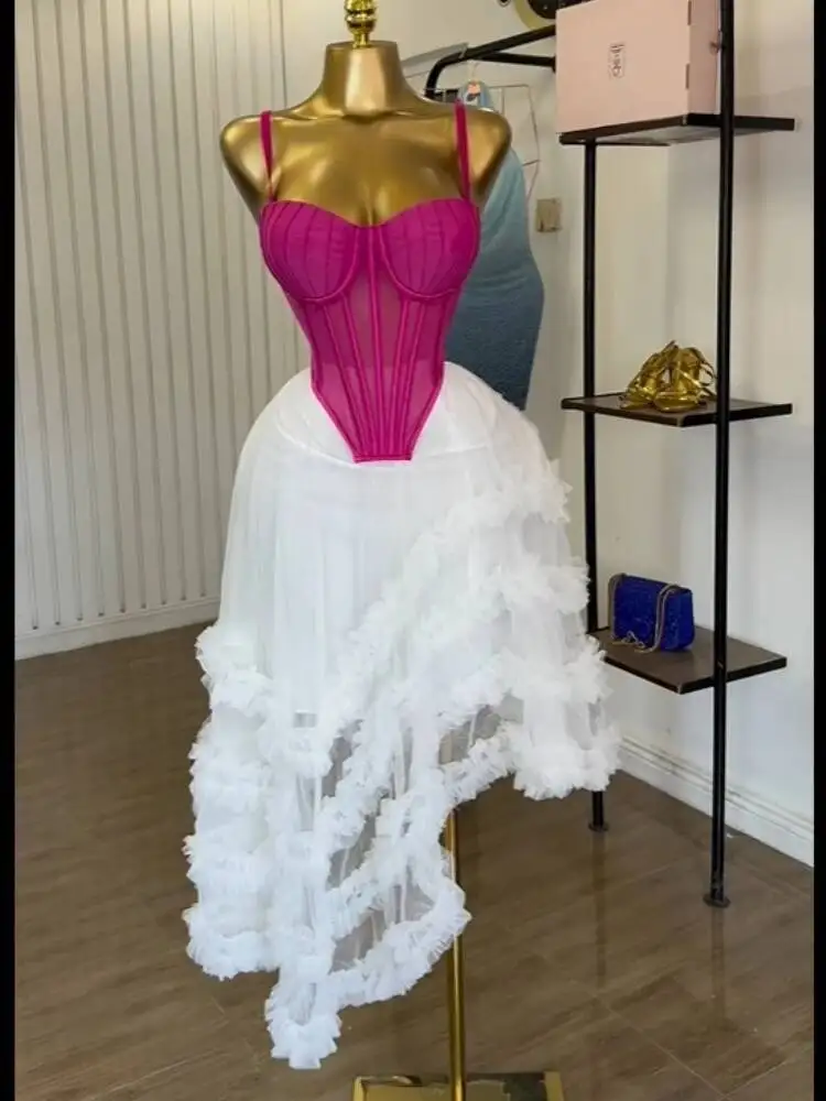 CM.YAYA damesjurk tuniek crop top en onregelmatige baljurk maxi lange rok pak 2025 twee 2-delige set outfits