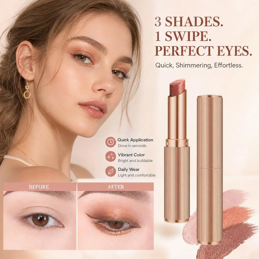 3 Color Eyeshadow Stick,Gradient Eye Makeup Pencil with Highlight and Contour Shades,Waterproof Long Lasting Cream Eyeshadow