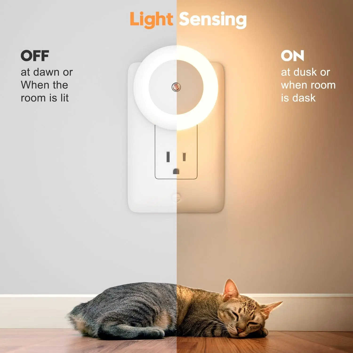 Smart Intelligent Sensor LED Night Light US/EU Plug White Warm Red Light Selectable Energy-Saving Socket Light for Bedroom