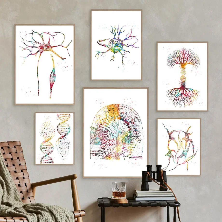 علم الأحياء الملصقات الطبية خلية العصب الحمض النووي المزدوج اللولب الجيني جدار الفن طباعة قماش اللوحة معرض صور ديكور غرفة المعيشة