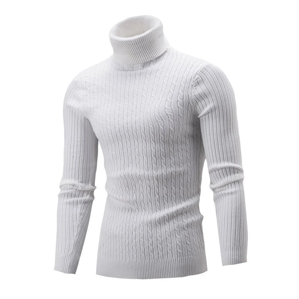 Men\'s Slim Turtleneck Sweater Autumn Winter Warm  Knitting Pullovers Long Sleeve Rollneck Knitwear Men Slim Fit Tops A50