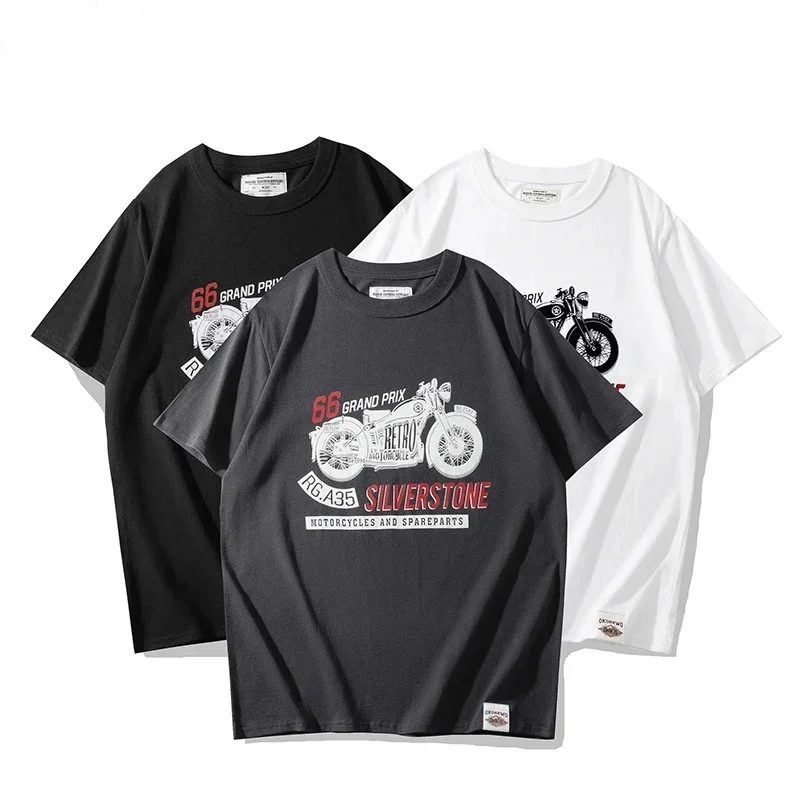 

Новая летняя модная мужская винтажная мотоциклетная байкерская футболка с круглым вырезом и принтом букв, толстая повседневная футболка с короткими рукавами, 100% хлопок