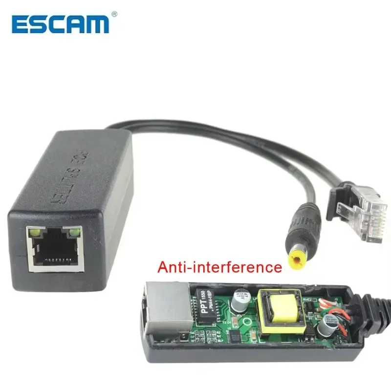 ESCAM 48V to 12V PoE Splitter Anti-interference 15W POE Adapter cable Power supply module DC5.5*2.1mm Connector for IP Camera