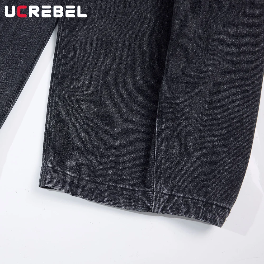 Jeans a banana pieghettati effetto lavato Tasca da uomo Retro Streetwear Pantaloni larghi in denim a gamba larga da uomo