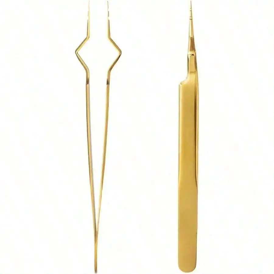 Isolation Tweezers For Eyelash ExtensionsV-Groove Design Precision Tips Isolation Eye Lash Tweezers Easy To Use Application Tools For Lash Artist Gold