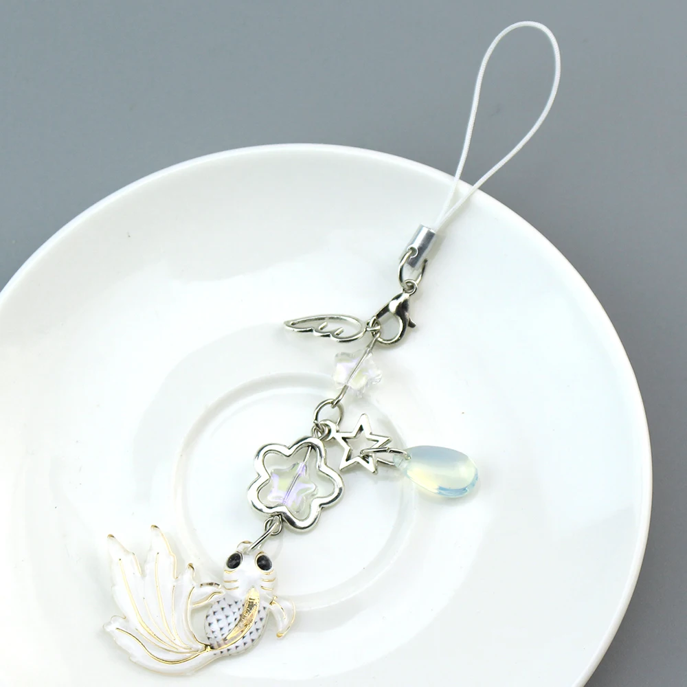 Handmade Satosugu Beaded Mobile Charm Y2K Keychain Anime Cute Fish Wings Stars Key Chains Gift for Girlfriend
