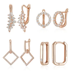 Kienl-pendientes ingleses de circonita Natural brillante para mujer, aretes simples redondos 585, Color oro rosa, joyería fina diaria, regalo de cristal