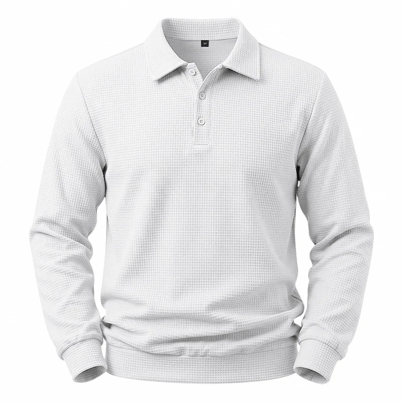 2026 autumn and winter men's heavy loose waffle texture simple casual commuting versatile POLO sweater