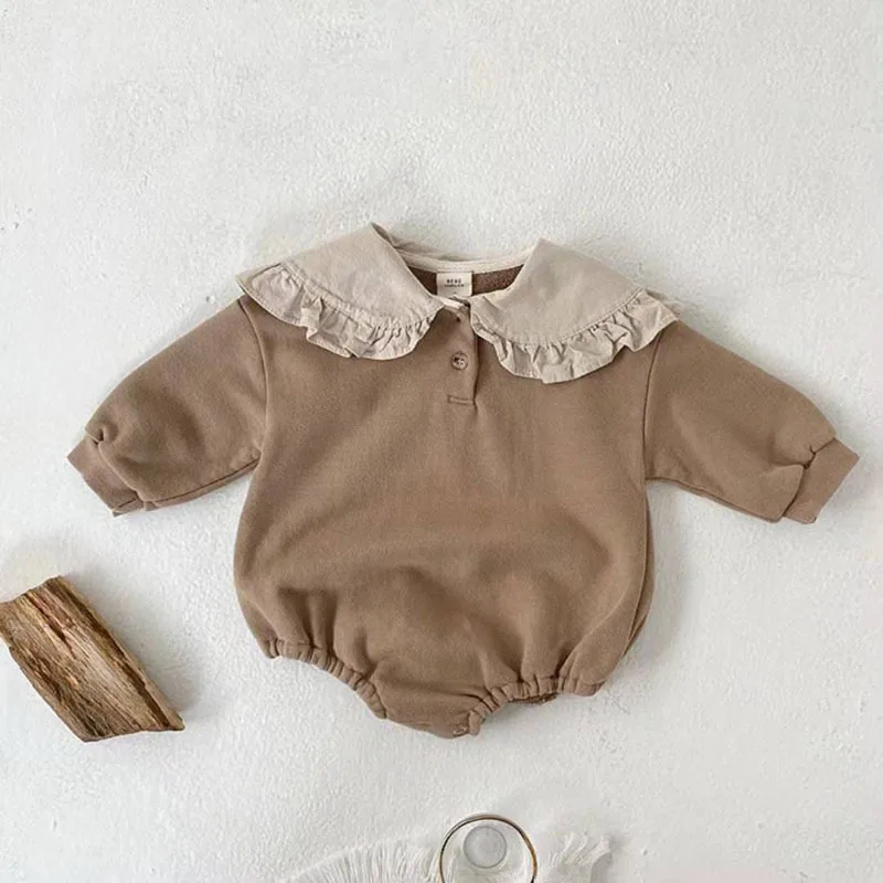 Spring Autumn Newborn Clothes New Ins Boy Girl Infant Simple Casual Loose Long Sleeve Bodysuit Baby Cotton Fashion Solid Onesie