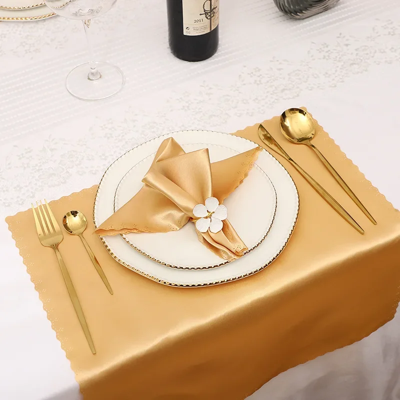 

50pcs/lot 30x30cm Hemstitched Napkins Satin Cocktail Square Napkin Soft Lace Kitchen Dinner Napkins for Banquet Party Wedding