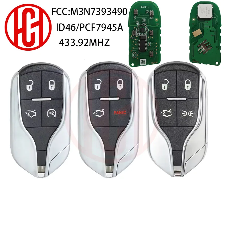 

ID46 PCF7945A/7953A M3N7393490 433.92MHz Keyless Remote Key Fob 4 Buttons for Maserati Ghibli Quattroporte Levante 2012-2019