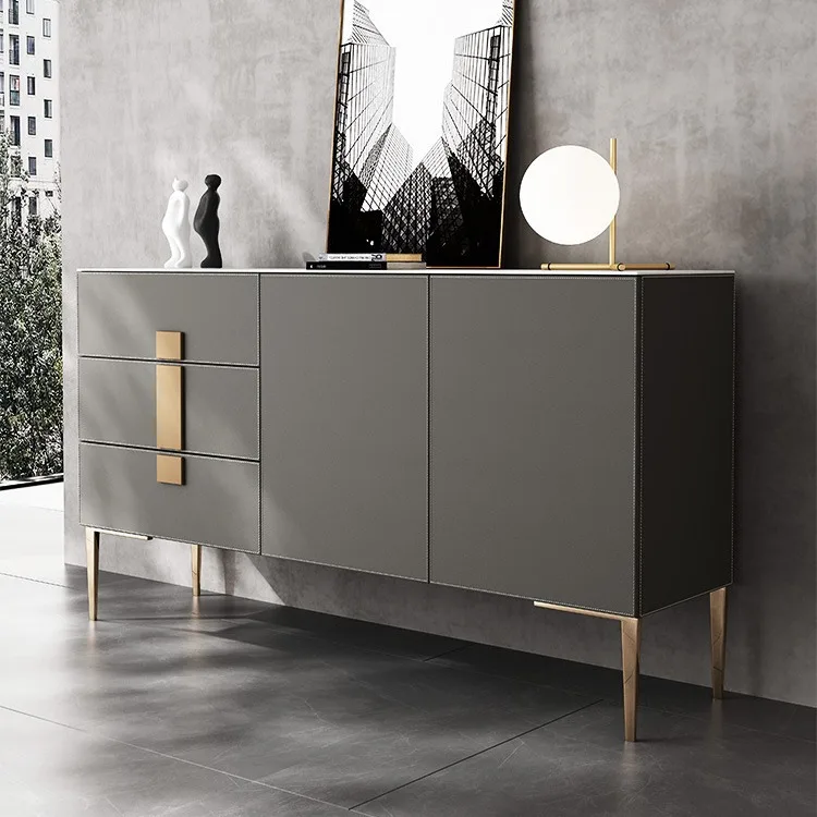

Light luxury saddle skin rock slab dining side cabinet storage cabinet Italian modern simple bedroom storage cabinet household
