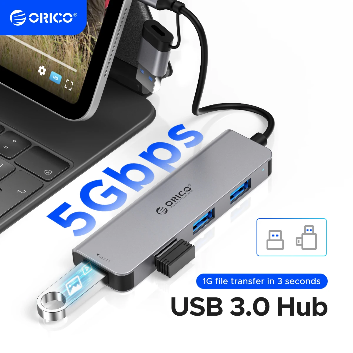 

ORICO Алюминиевый USB 3.0 HUB с 4 портами, мульти-сплиттер для компьютерных аксессуаров, высокоскоростная передача данных