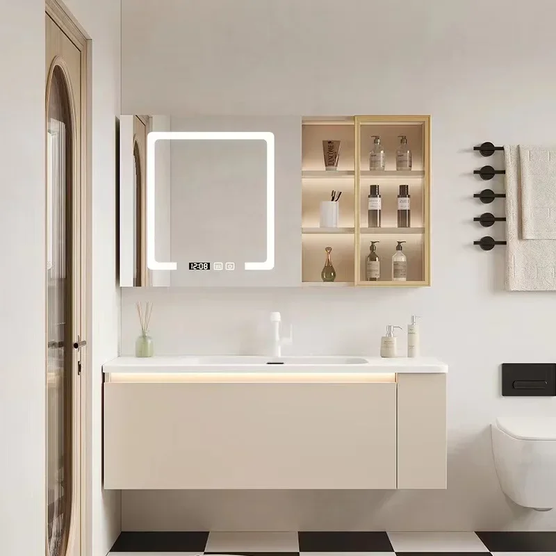 Solid Wood Bathroom Cabinets Modern Smart Mirror Cabinet Integrated Bwashbasin Bathroom Vanity Cabinet with Sink Home Furniture