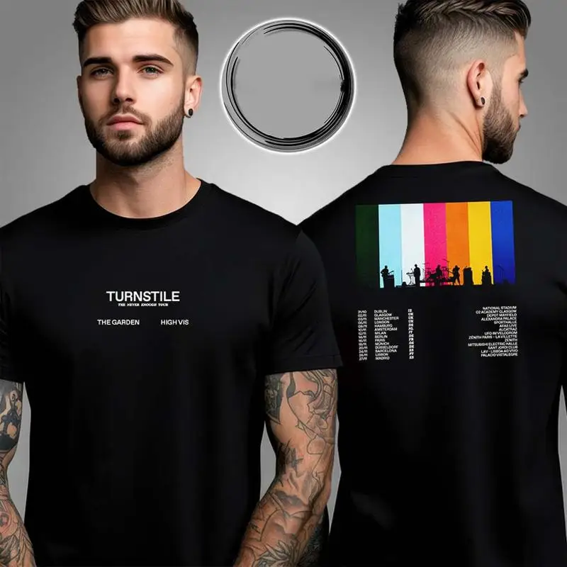 

Турникет «Никогда не достаточный тур» Двусторонняя футболка унисекс с расписанием в Европе и Великобритании