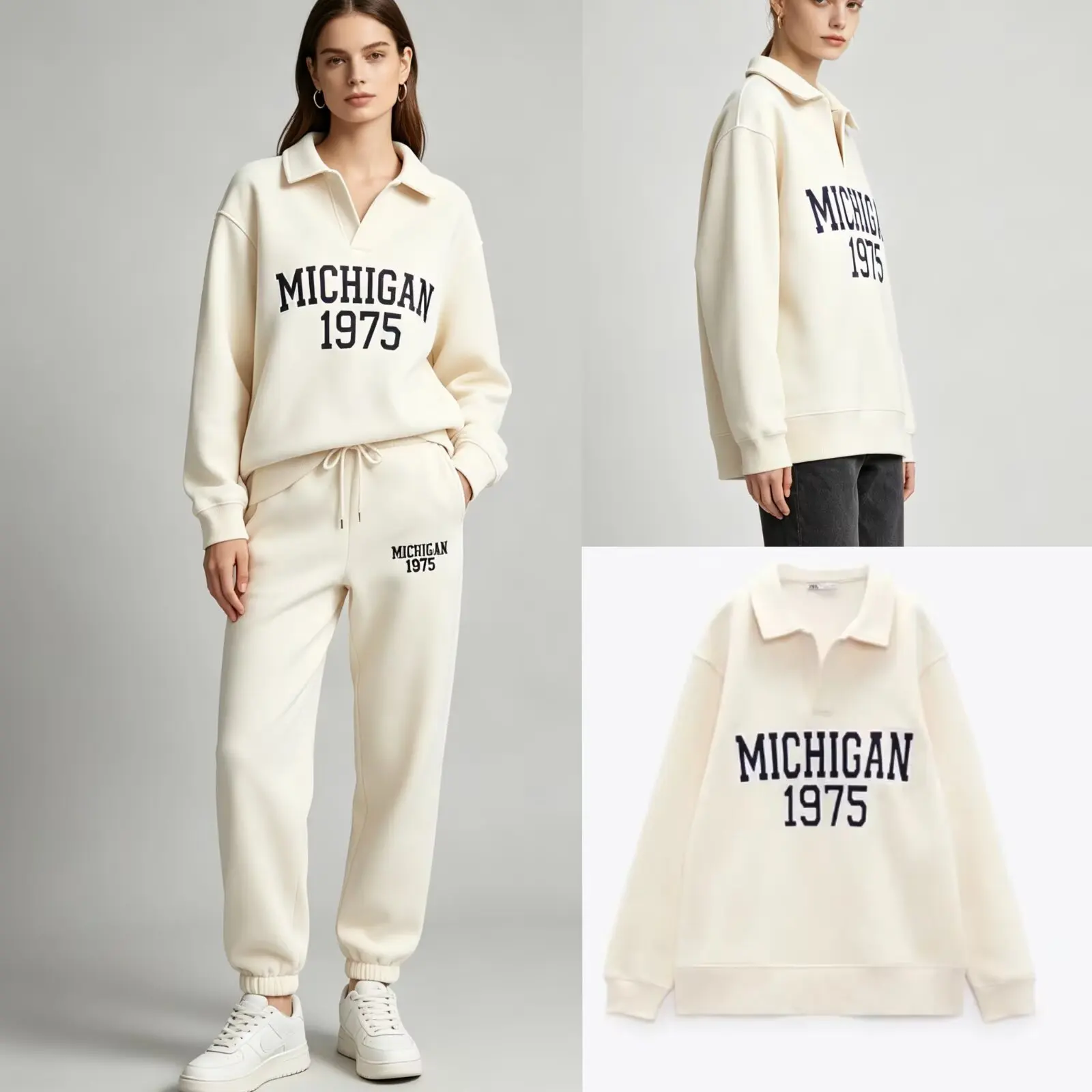 Early Autumn New Arrival Women's Zipper Sweatshirt Straight Leg Pants Printed Fashion ZR Style Two-Piece Set Polyester Fiber