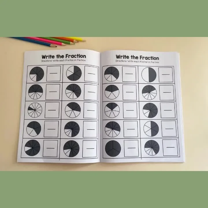 Trainingsübungsblätter, Mathe-Bruch-Arbeitsbuch, Bruchübungsbuch, kognitiv zum Schreiben und Zeichnen, Brüche für Kinder im Alter von 8–12 Jahren – Detail 9