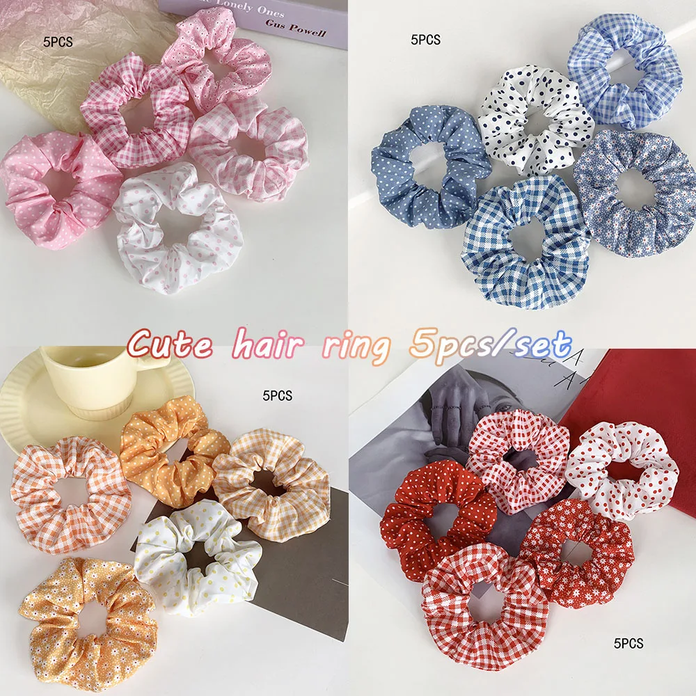 

Набор из 5 резинок для волос с принтом в горошек и цветочным узором, эластичные резинки для волос, аксессуары для прически для женщин и девочек