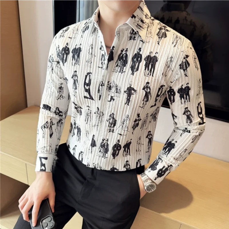 

202, весна-лето, плиссированная полосатая хлопковая рубашка из лиоцелловой тенсельной ткани, модные облегающие рубашки с длинными рукавами и принтом для социальных вечеринок