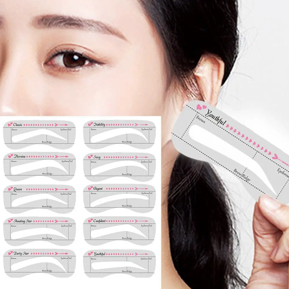 10Pcs Practical Eyebrow Shaping Kit Skin-friendly Apply Easily Natural Effect One Step Eyebrow  Template Kit