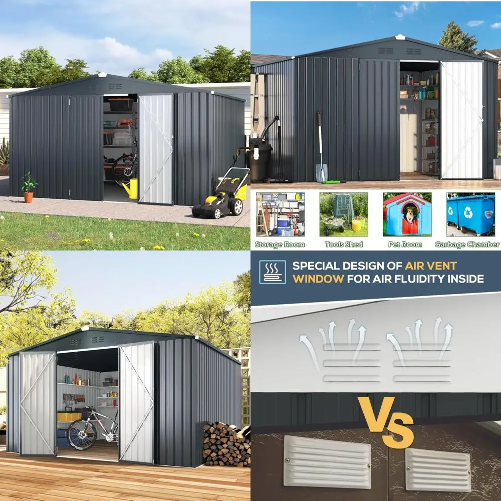 

Темно-серый навес для хранения на открытом воздухе размером 10 x 12 футов с запираемыми дверцами и универсальными функциями