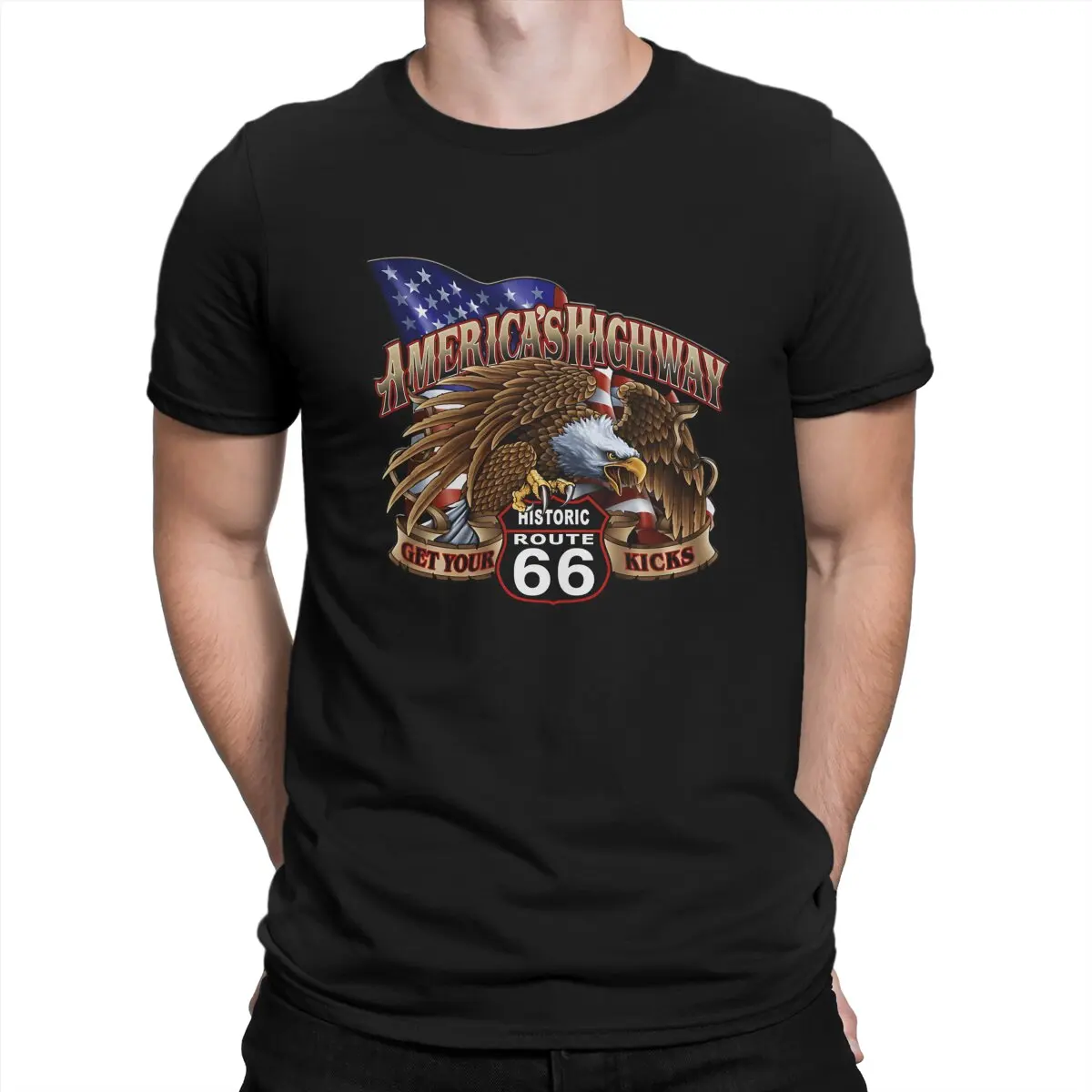 

America's Highway Historic Route 66 T Shirts Men Pure Cotton Crazy T-Shirt Round Collar Highway 66 Tee Shirt Short Sleeve