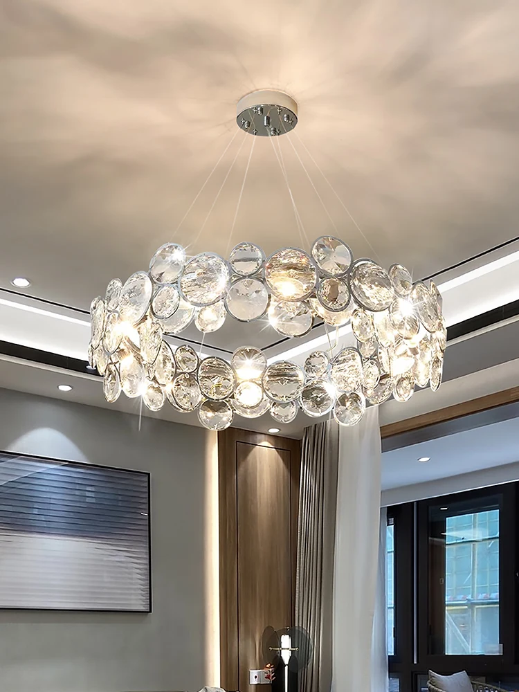 

Luxury living room crystal chandelier modern minimalist atmosphere master bedroom designer bubble lamp