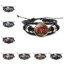 Rescue Fireman Dome Glass Retro Braided Bracelet Bracelet Jewelry Gift