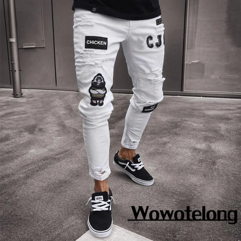 new Ripped Jeans Men Stretch Skinny Grey Blue Black Hip Hop Denim Trousers Streetwear Casual Slim Fit Jeans for Men Jogging jean