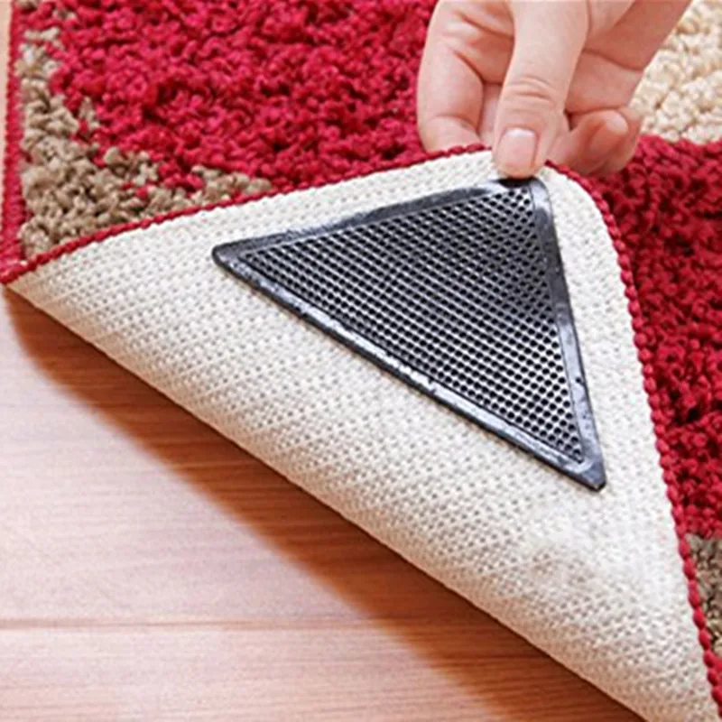 4pcs Carpet Anti-slip Fixed Patch Silicone Reusable Washable Self-adhesive Triangular Household Carpet Patch Household Tools