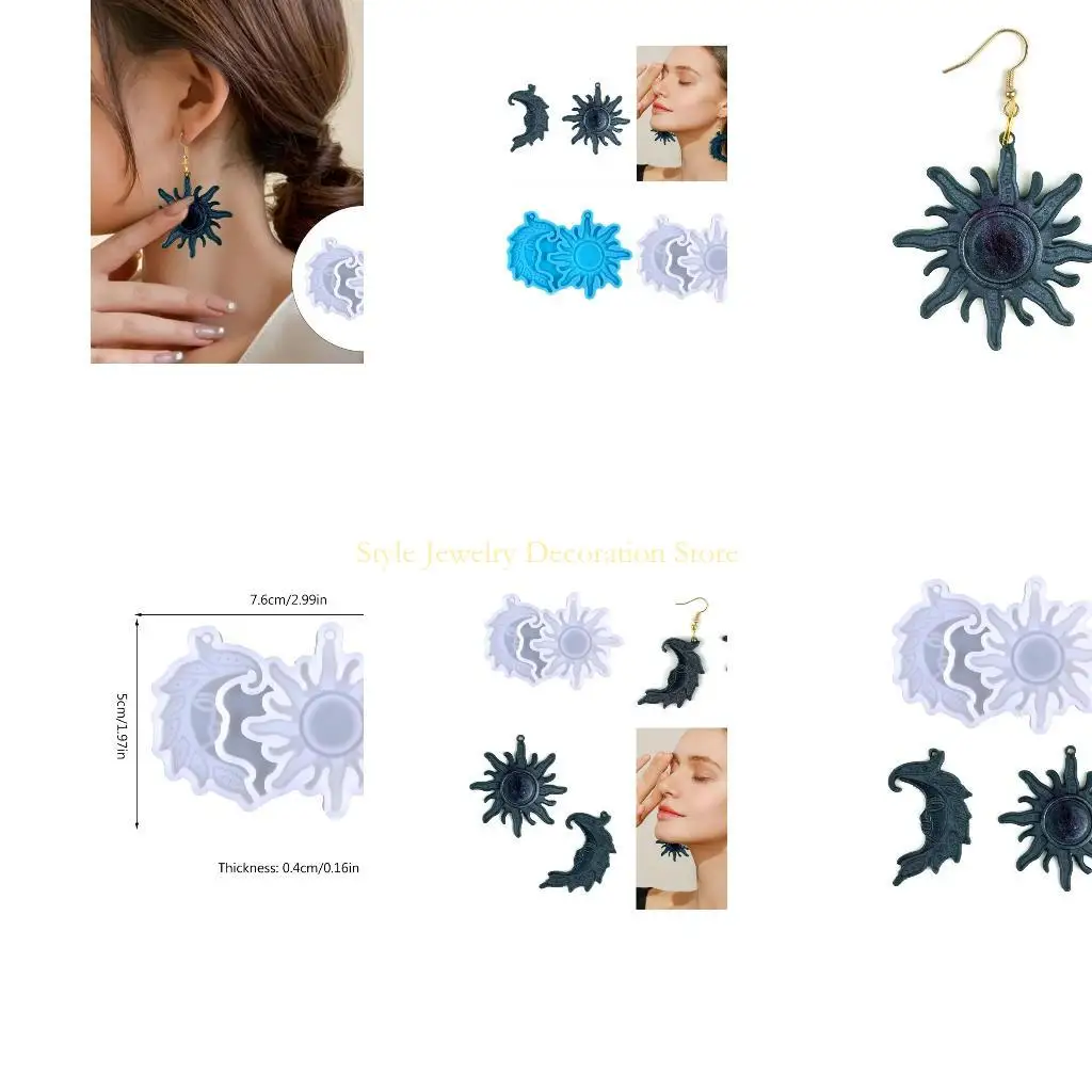 

D46E for Sun Moon Ornament Mold Small Silicone Pendant Mold Earring Jewelry Epoxy Resin Casting Jewelry Making Diy Crafts