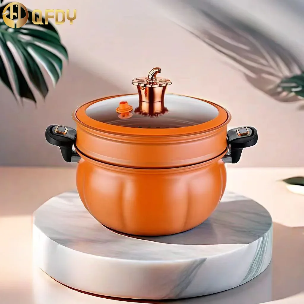 

Orange pumpkin Micro Pressure Pot 8L Multifunctional Large Capacity with Visible Lid and Steamed grid Induction cooker universal