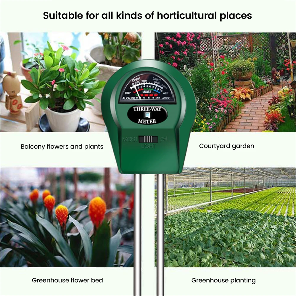 3 In1 Moisture Sunlight PH Meter Soil Water Acidity Humidity Light PH Test Outdoor Garden Plants Flowers Household Moist Tester