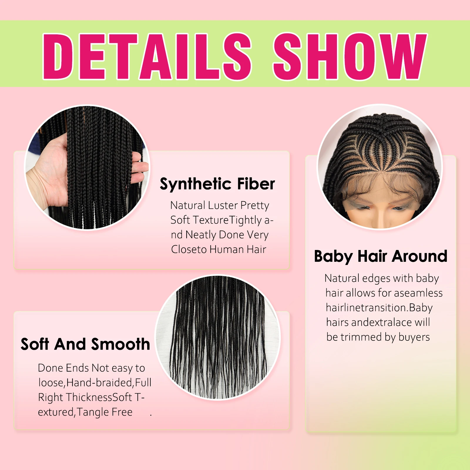 Cornrow Synthetic Braided Wigs Lace Front Braided Wigs Synthetic Braided Wigs for Black Women with Baby Hair HD Transparent Lace