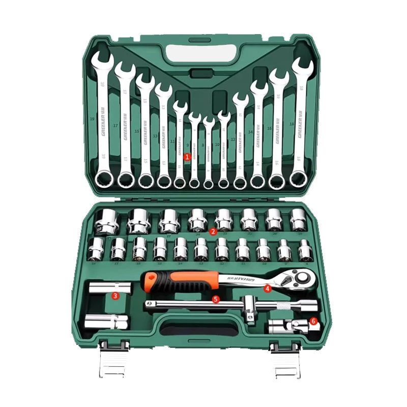 

37 Pieces Combination Sleeve Tool Car Repair Socket Wrench Set Polishing processing Combination Universal Repair Tools