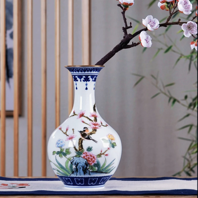 

Jingdezhen Porcelain Blue White Vase Flower Arrangement Device Flower Birds Pattern New Chinese Style Home Living