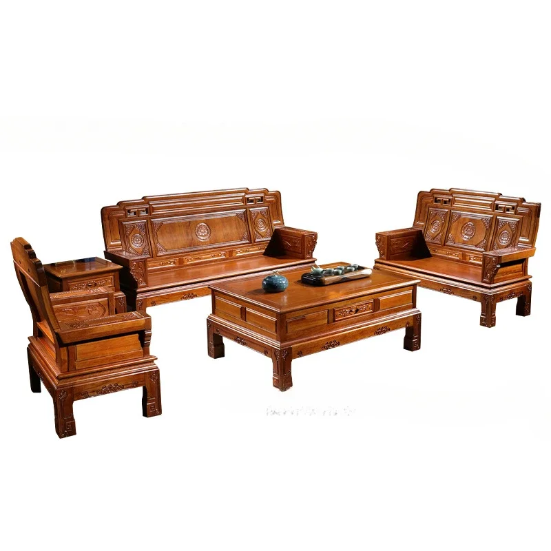 

Golden rosewood solid wood sofa combination size apartment winter and summer dual-purpose carved living room furniture