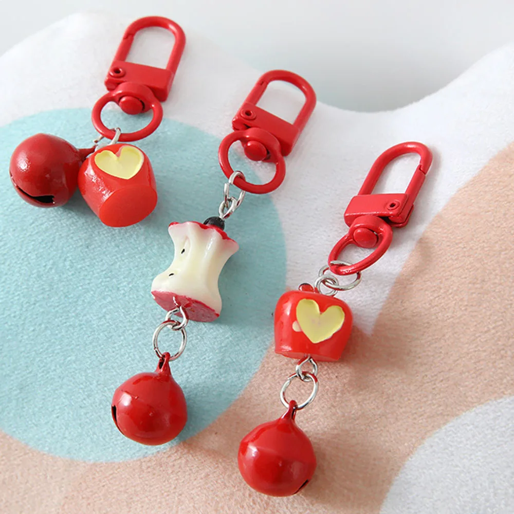 Cartoon Red Apple Keychain Charms Phone Chain Straps Cute Bag Backpack Hanging Pendant Key Chain Keyring For IPhone For Sumsung